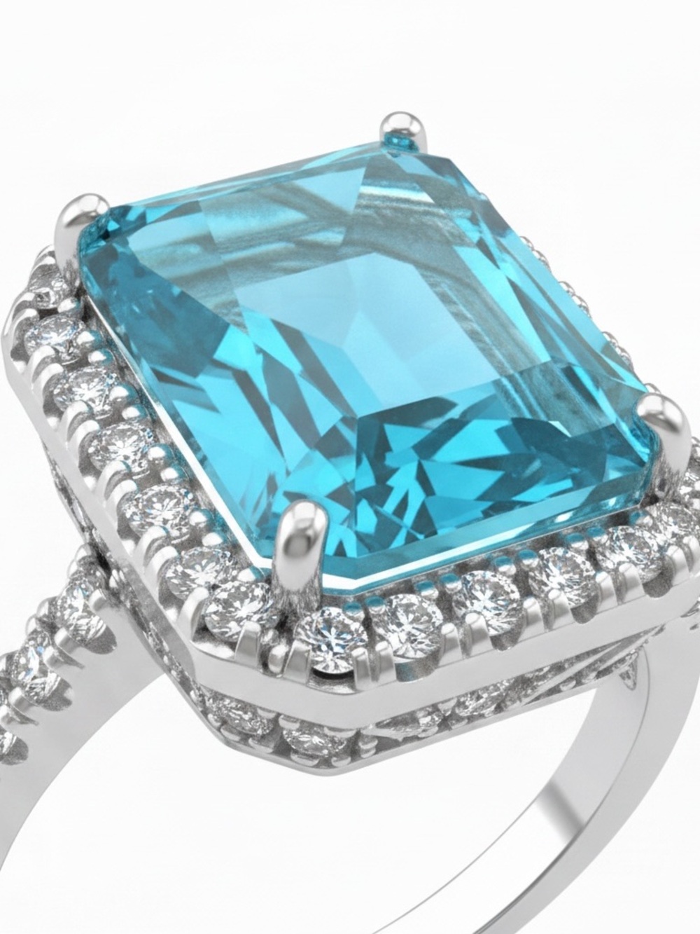 Vibrant Emerald Cut Icy Blue Halo Cocktail Ring - Boutique Find - Picture 8 of 10
